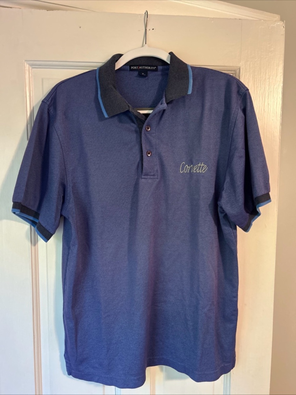 Port Authority Purple Vintage Polo with Light Blue Trim and Corvette Script
